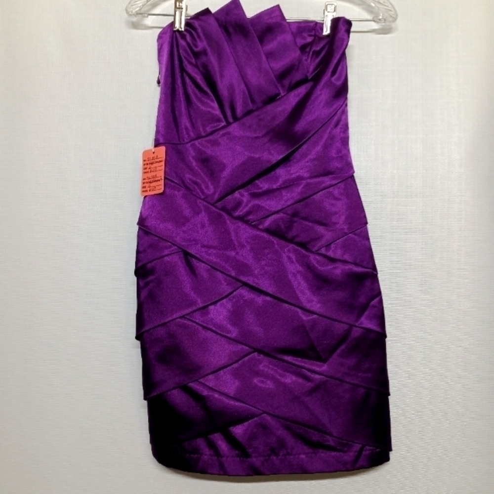 Cache Women’s Size 2 Pleated Strapless Dress Cocktail Purple Satin Formal Party - Picture 1 of 5